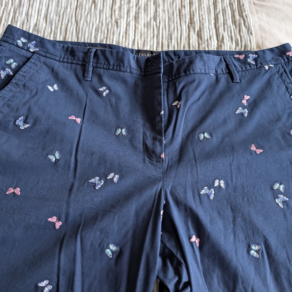 Talbot's Relaxed Chino Navy Butterfly Embroidered Pants